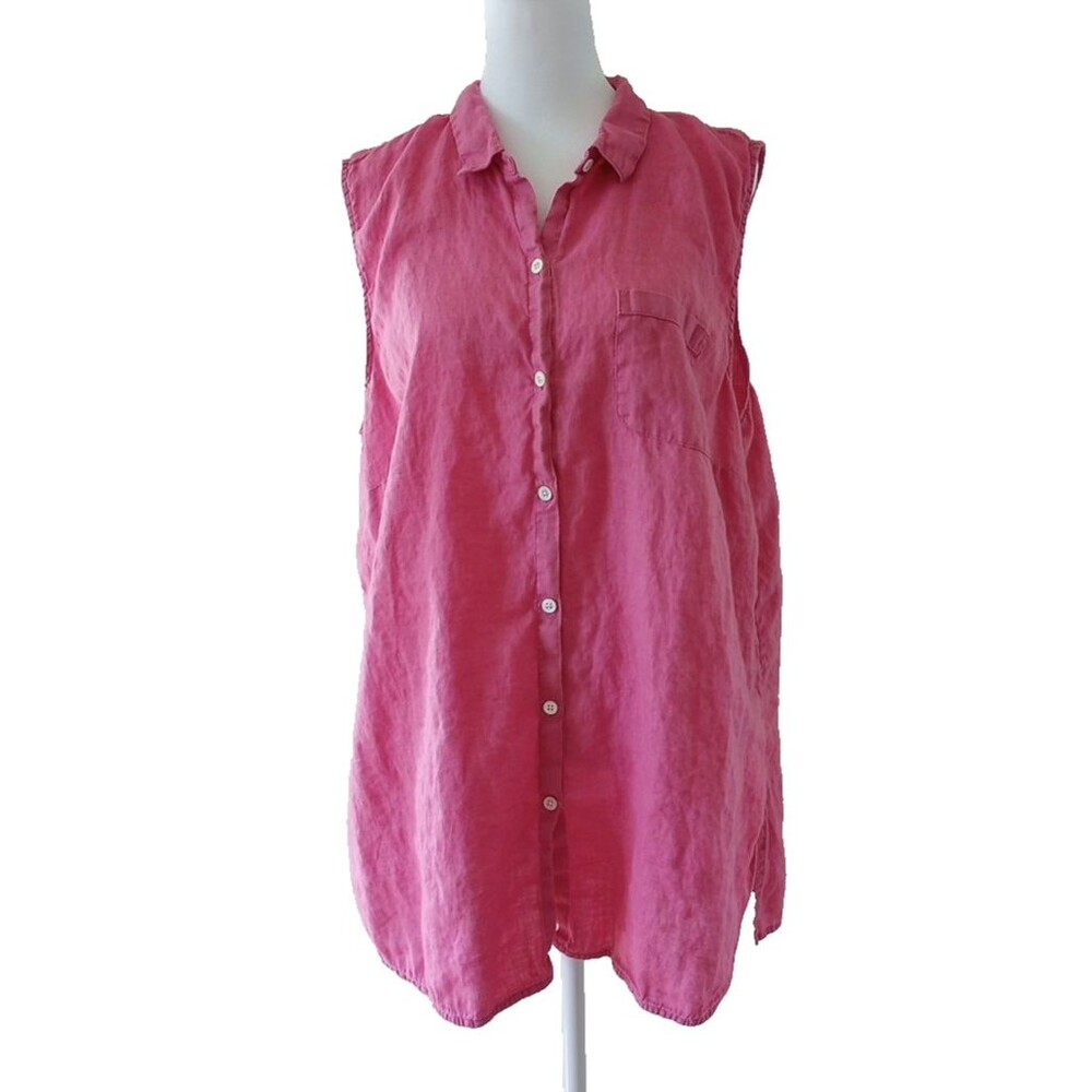 J.Jill Love Linen Tunic Button Front Shirt Pink XL Sleeveless Casual Summer - Picture 2 of 10